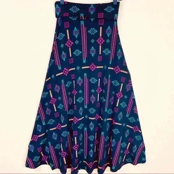 LuLaRoe Multicolor Aztec Native Tribal Print Banded Maxi Skirt Size XS - Picture 10 of 13